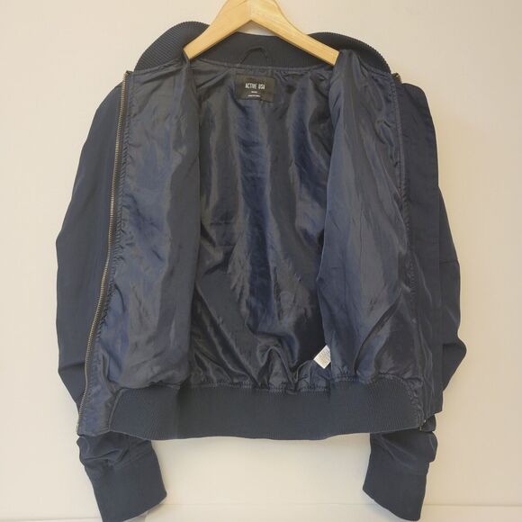 Active USA Navy Blue Gathered Sleeves Full Zip Sz S Women Jacket - Picture 7 of 10